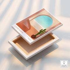 Galerie Bohème Moroccan Archway Cactus Art Print Terracotta Wall Decor Poster displayed on a box.