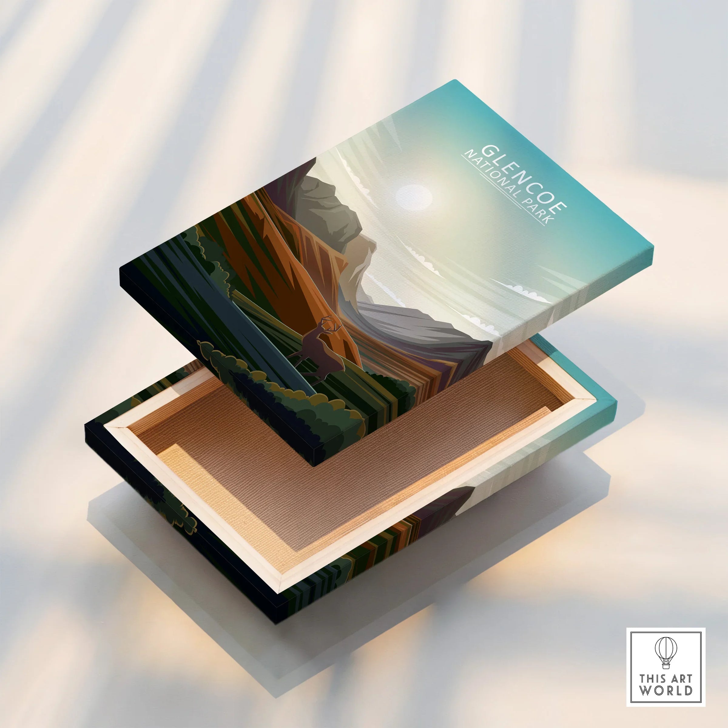 Glencoe National Park stretched canvas wall art with scenic landscape illustration