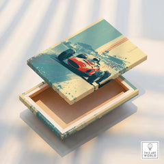 Grand Prix race car canvas art on floating frame, vintage motorsport wall decor