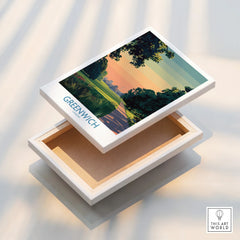 Greenwich London canvas wall art with scenic park and sunset landscape, modern home decor