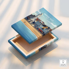 Herne Bay Kent Wall Art Print | British Travel Poster design on an open box showcasing coastal scenery.