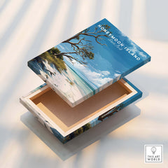 Honeymoon Island Wall Art Print | Florida Tropical Beach Travel Poster on a decorative box.