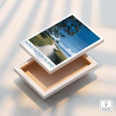 Honeymoon Island Florida Poster | Gulf Coast Landscape Canvas Print displayed on an open box showcasing the artwork.