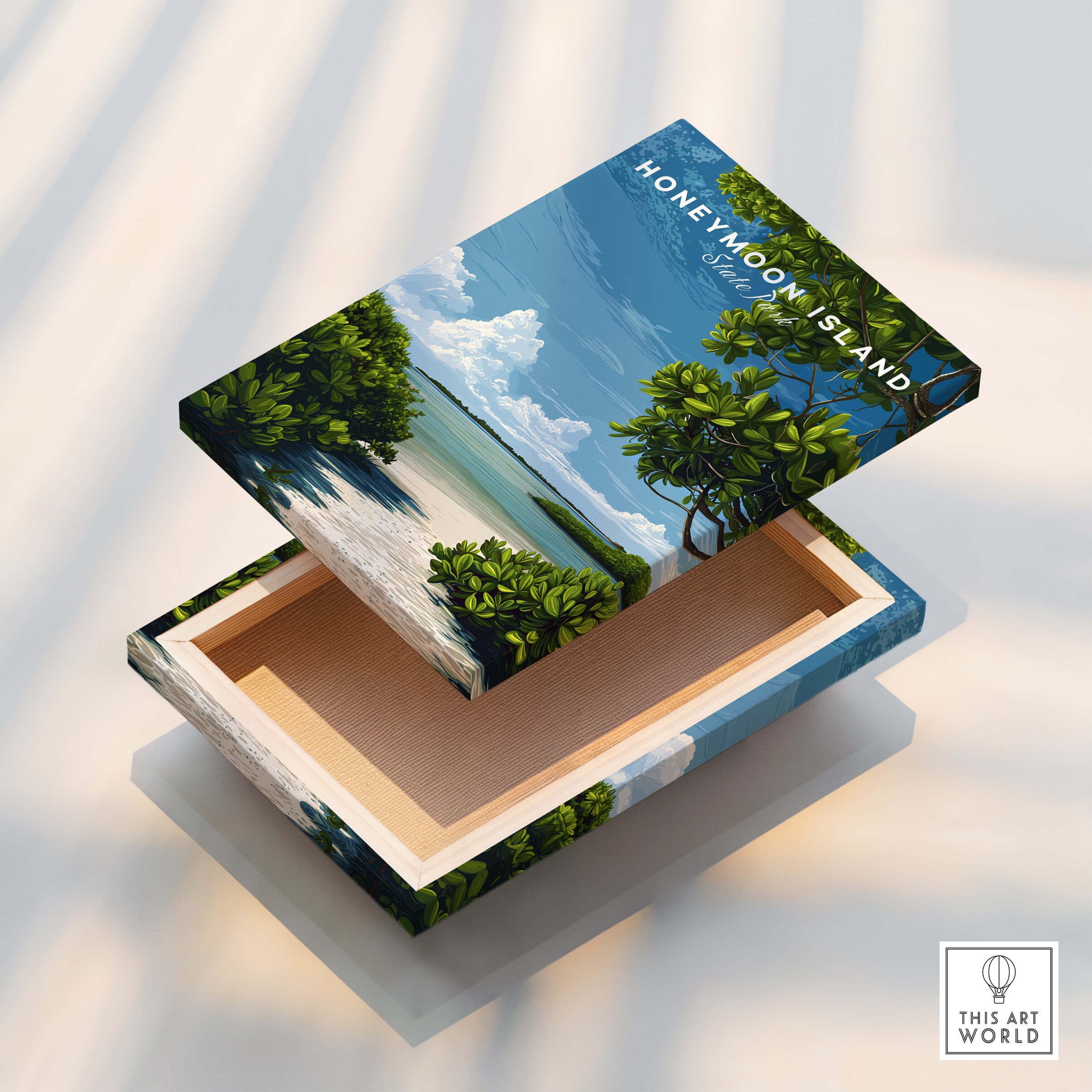 Honeymoon Island Florida Travel Poster | Mangrove Coast Wall Art Print featuring a scenic box design.