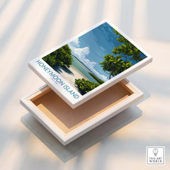 Honeymoon Island Florida Poster | Tropical Island Scene Canvas Print showcasing a coastal view with blue skies and lush greenery.