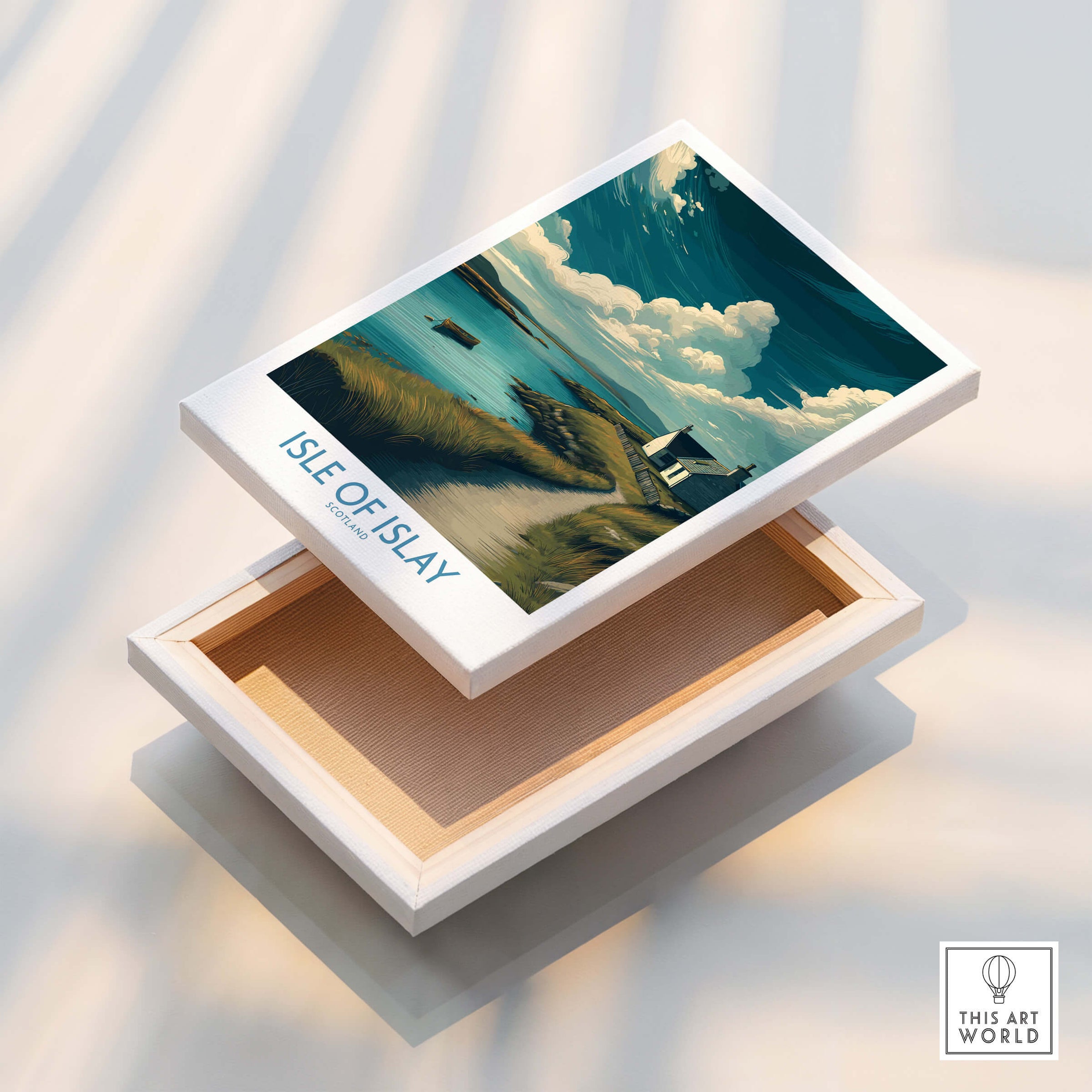 Isle of Islay Scotland Poster | Scottish Seaside Village Canvas Print featuring a picturesque coastal scene.