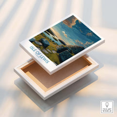 Isle of Lewis Scotland Canvas Print | Outer Hebrides Landscape Poster displayed on a white box.