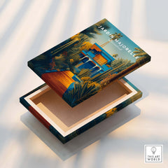 Jardim Majorelle Marrakesh Wall Art Print | Moroccan Blue Garden Travel Posters decorative box design with tropical art