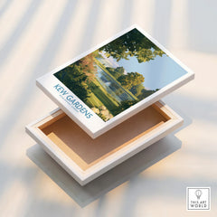 Kew Gardens canvas wall art print with botanical garden landscape and floating frame detail