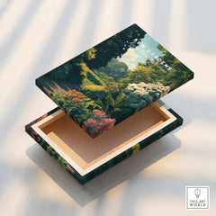 Kew Gardens art print on stretched canvas with floating frame, vibrant botanical landscape