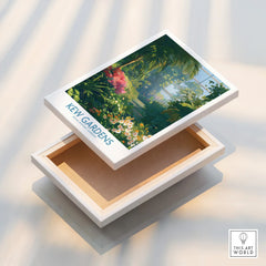 Kew Gardens botanical art print on stretched floating canvas, colorful floral wall decor