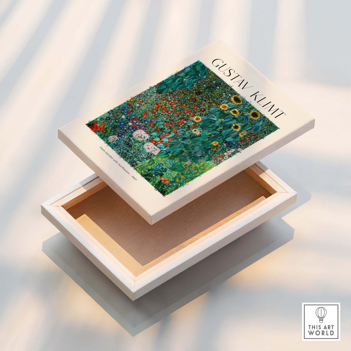 Gustav Klimt Art Print - Farm Garden with Sunflowers 1907 - Art Nouveau Landscape Poster Wall Decor in a display box.