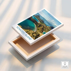 Komodo Island travel poster print on floating stretched canvas with mirror edge detail