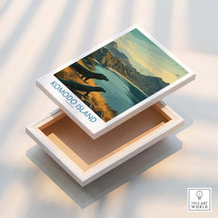 Komodo Island travel poster canvas print with landscape art and Komodo dragons