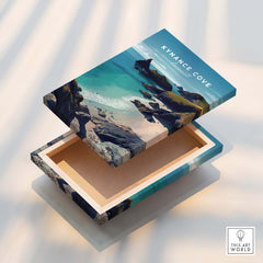 Kynance Cove Cornwall Wall Art Print | British Coastline Landscape Travel Poster design on a jewelry box showcasing coastal scenery.