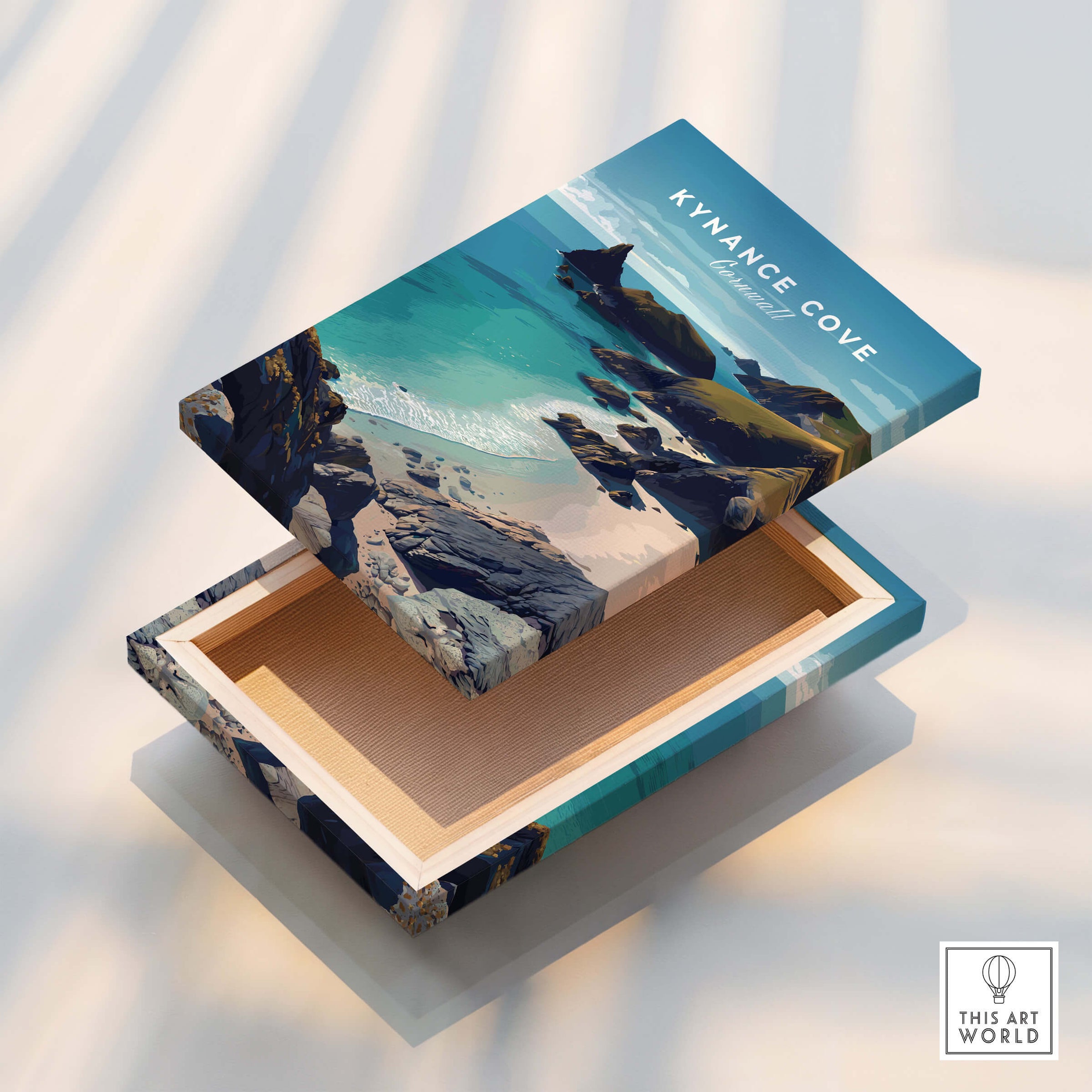 Kynance Cove Cornwall Wall Art Print | British Coastline Landscape Travel Poster design on a jewelry box showcasing coastal scenery.