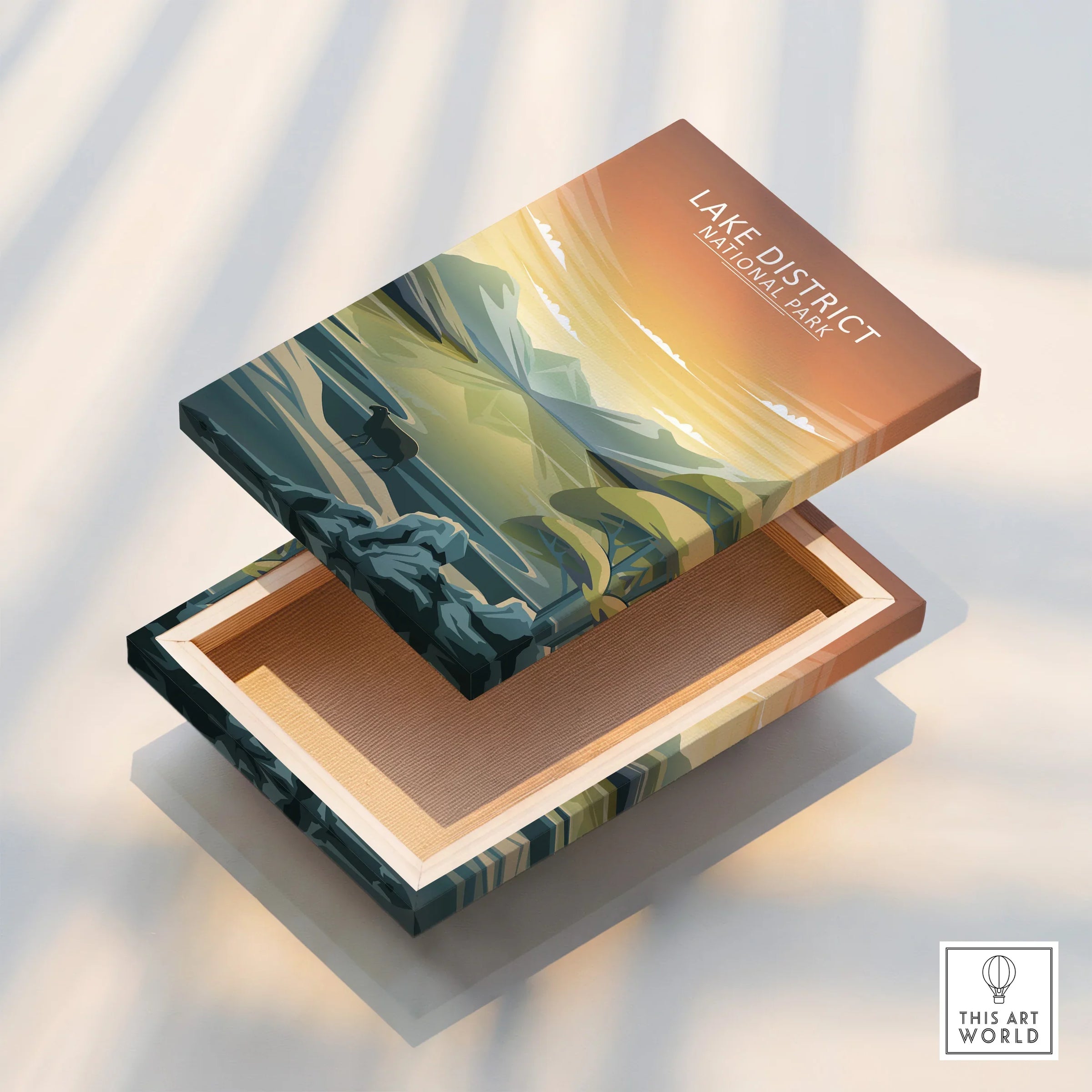 Lake District National Park stretched canvas print with mountain landscape art and floating frame detail