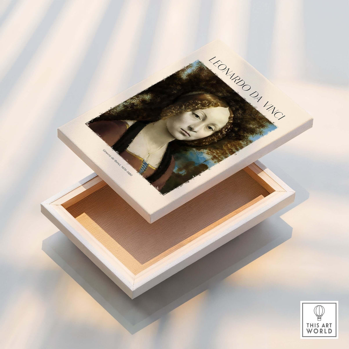 Leonardo da Vinci Art Print - Ginevra de Benci c1474 Early Renaissance Portrait Art Print on a decorative box.
