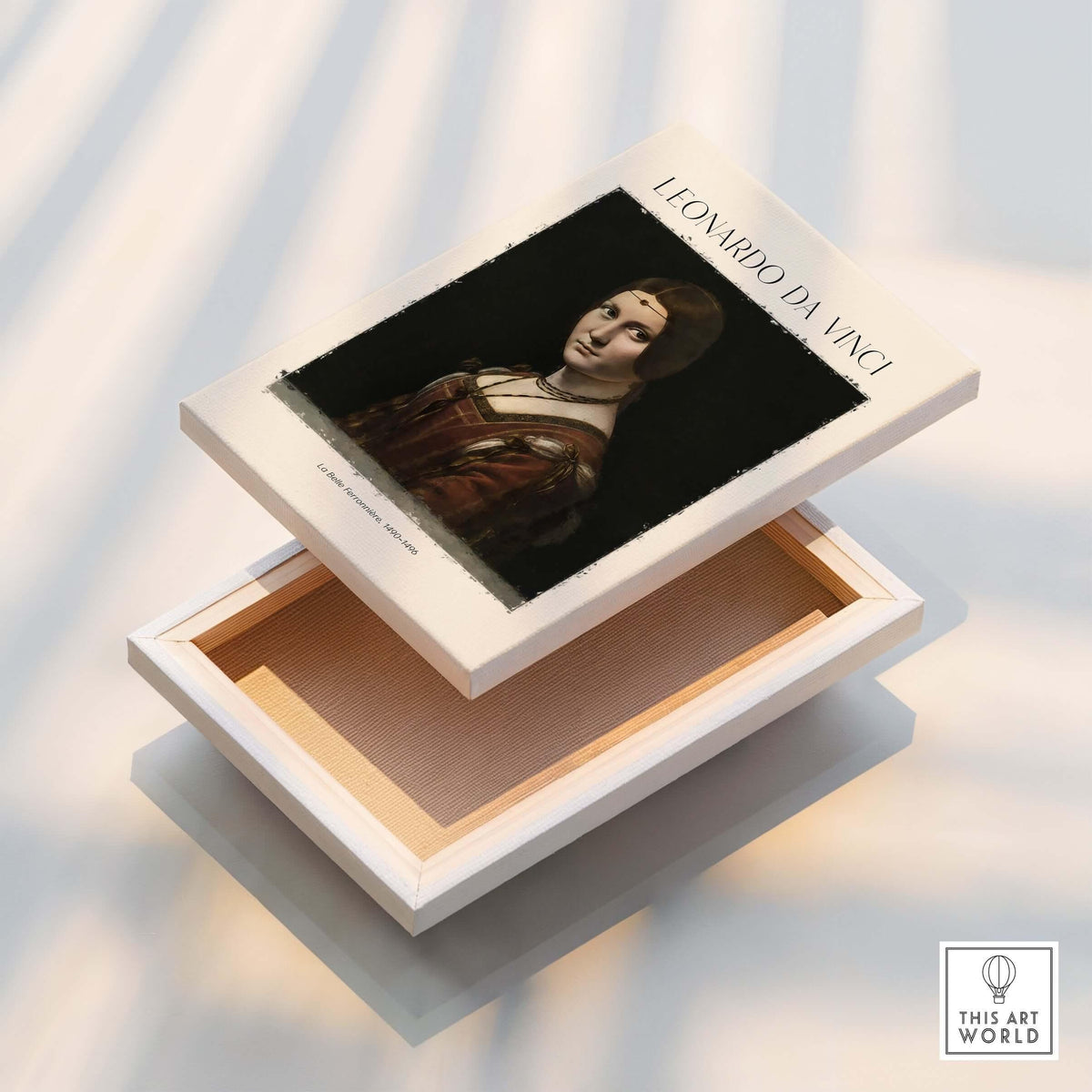 Leonardo da Vinci La Belle Ferronnière 1490s Renaissance Portrait Art Print displayed on a box.
