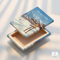 Les Menuires France ski resort wall art on floating canvas print box with snowy mountain scene.