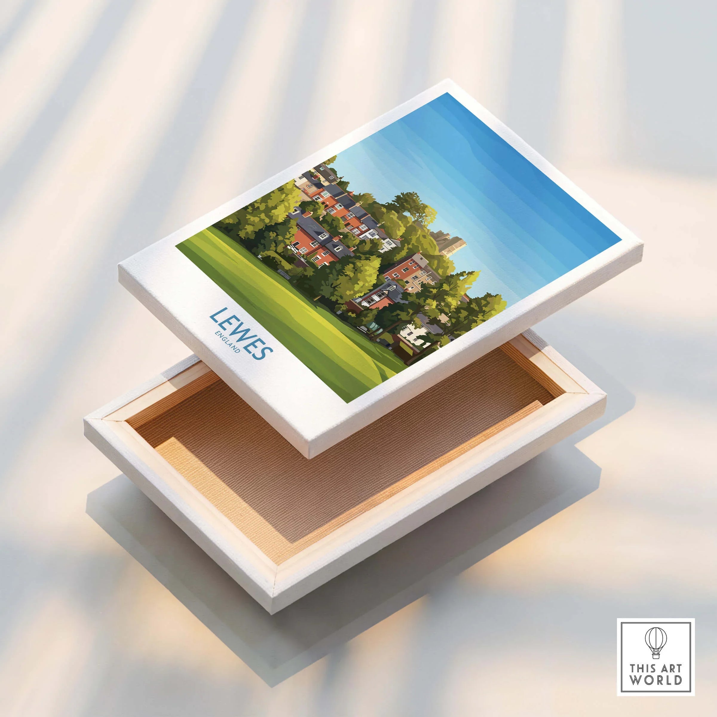 Lewes England skyline art print on floating stretched canvas, modern wall decor