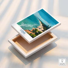 Lomé Togo Poster | West African Coastline Canvas Print displayed on a wooden box.