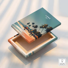 Lome Togo Poster Print Africa showcasing an artistic beach scene with palm trees and vibrant colors.