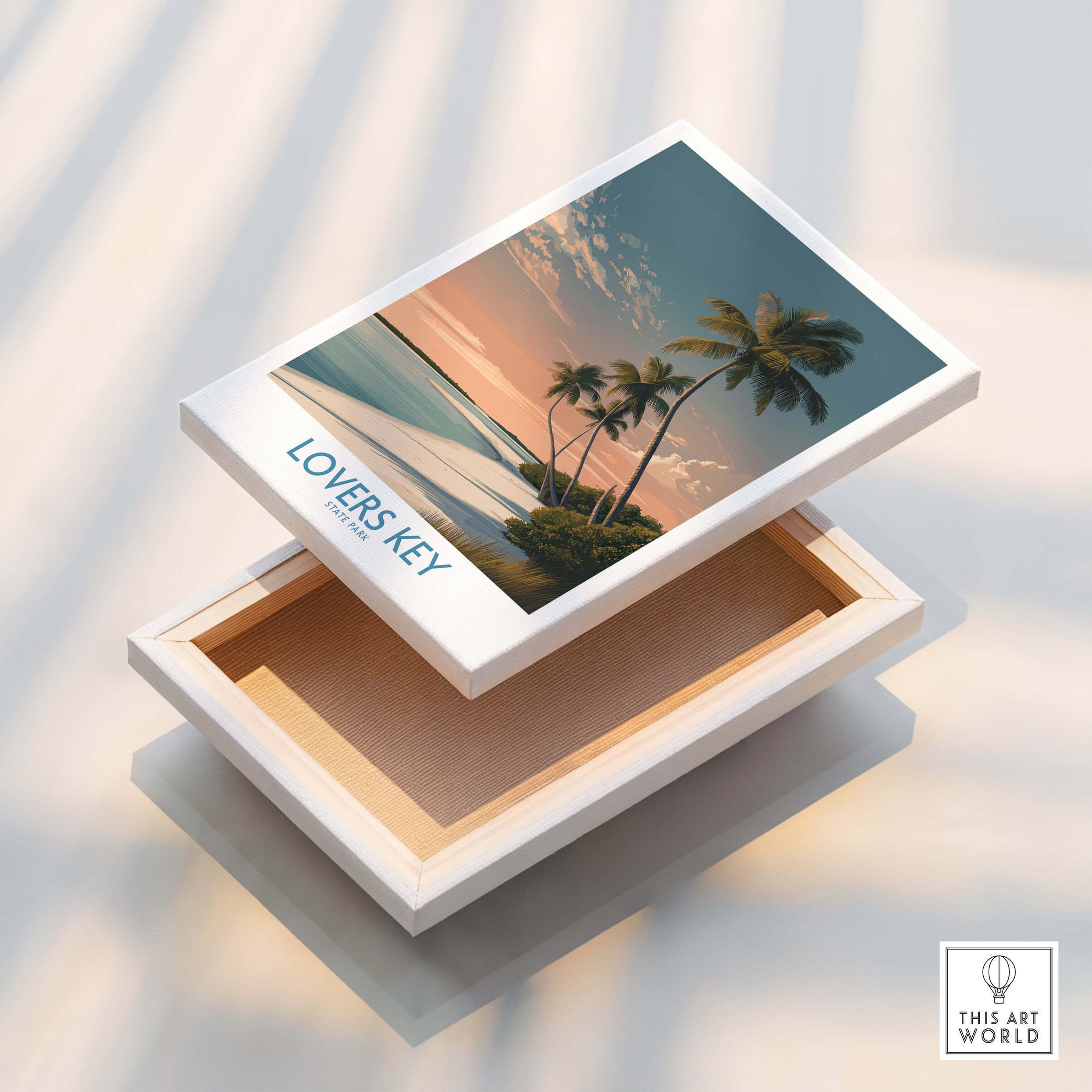 Lovers Key Canvas Print | Florida Gulf Coast Beach Poster in a stylish box showcasing a beautiful beach sunset.