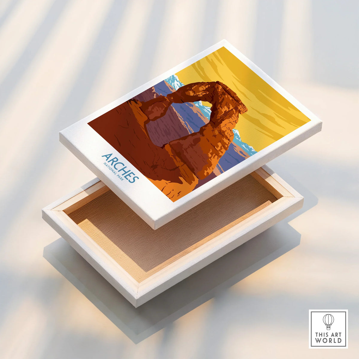 Arches National Park wall art print on floating canvas with colorful landscape design