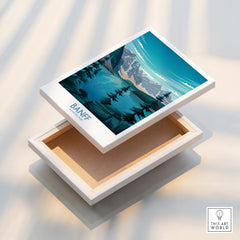 Banff National Park travel poster on stretched canvas print with floating edge detail