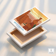 Bryce Canyon National Park print on stretched canvas with floating frame, sunset landscape art.