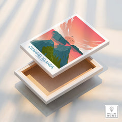 Channel Islands National Park travel poster on stretched canvas, floating frame detail.