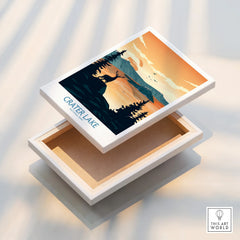 Crater Lake National Park canvas print with sunset landscape and deer silhouette.