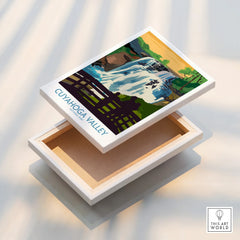 Cuyahoga Valley National Park stretched canvas print with a colorful waterfall illustration.