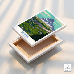 Glacier National Park wall art print with mountain and forest on stretched canvas in floating frame