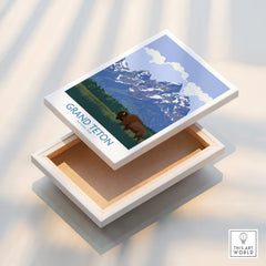 Grand Teton National Park stretched canvas print with bison and mountain artwork