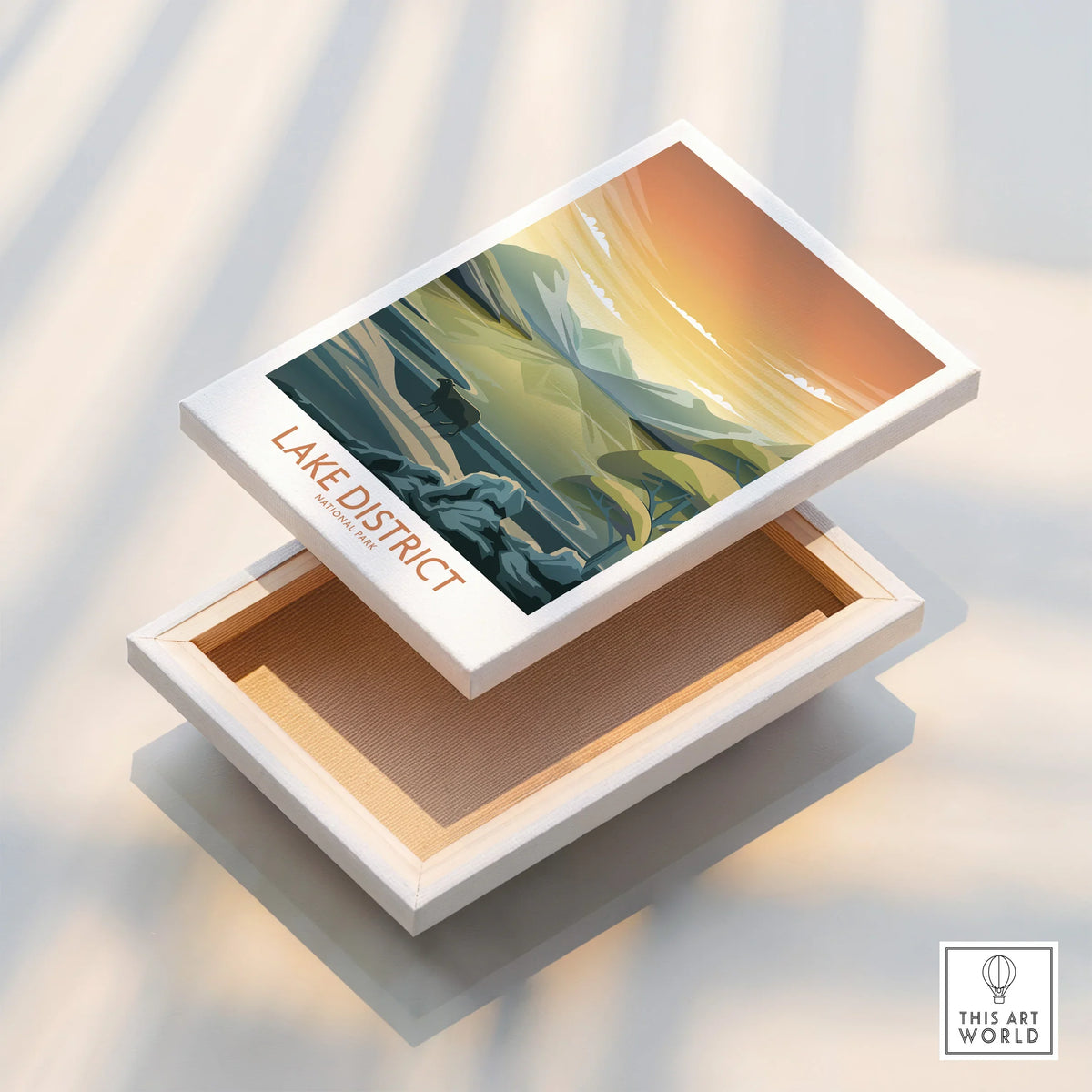 Lake District National Park canvas wall art print showing scenic mountains and sunset.