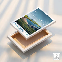 Pembrokeshire Coast National Park stretched canvas wall art print with coastal landscape illustration