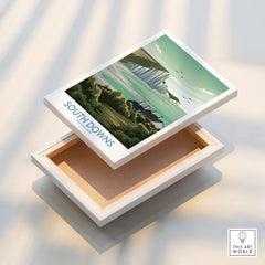 South Downs National Park stretched canvas print with coastal cliffs and greenery