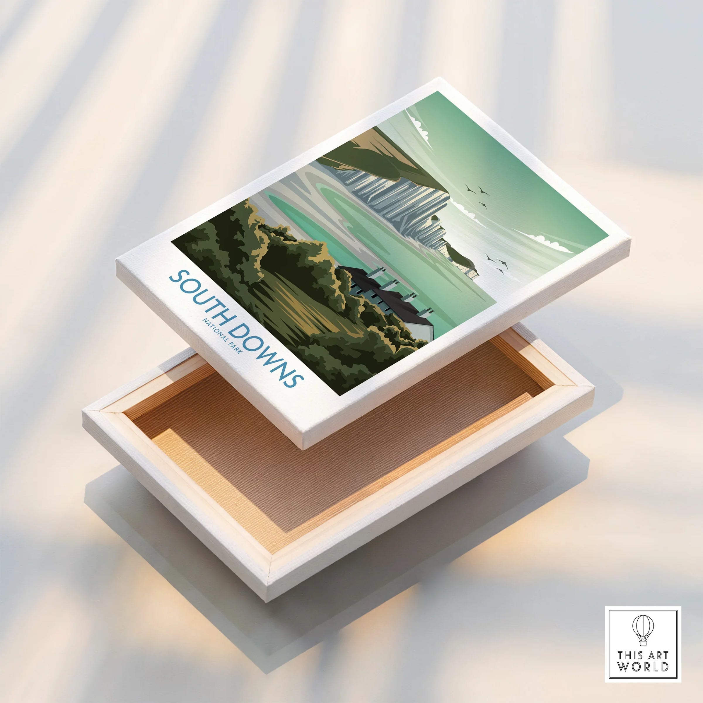 South Downs National Park stretched canvas print with coastal cliffs and greenery