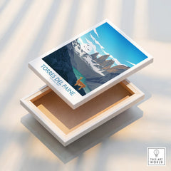 Torres del Paine stretched canvas print with colorful landscape art and mountains.