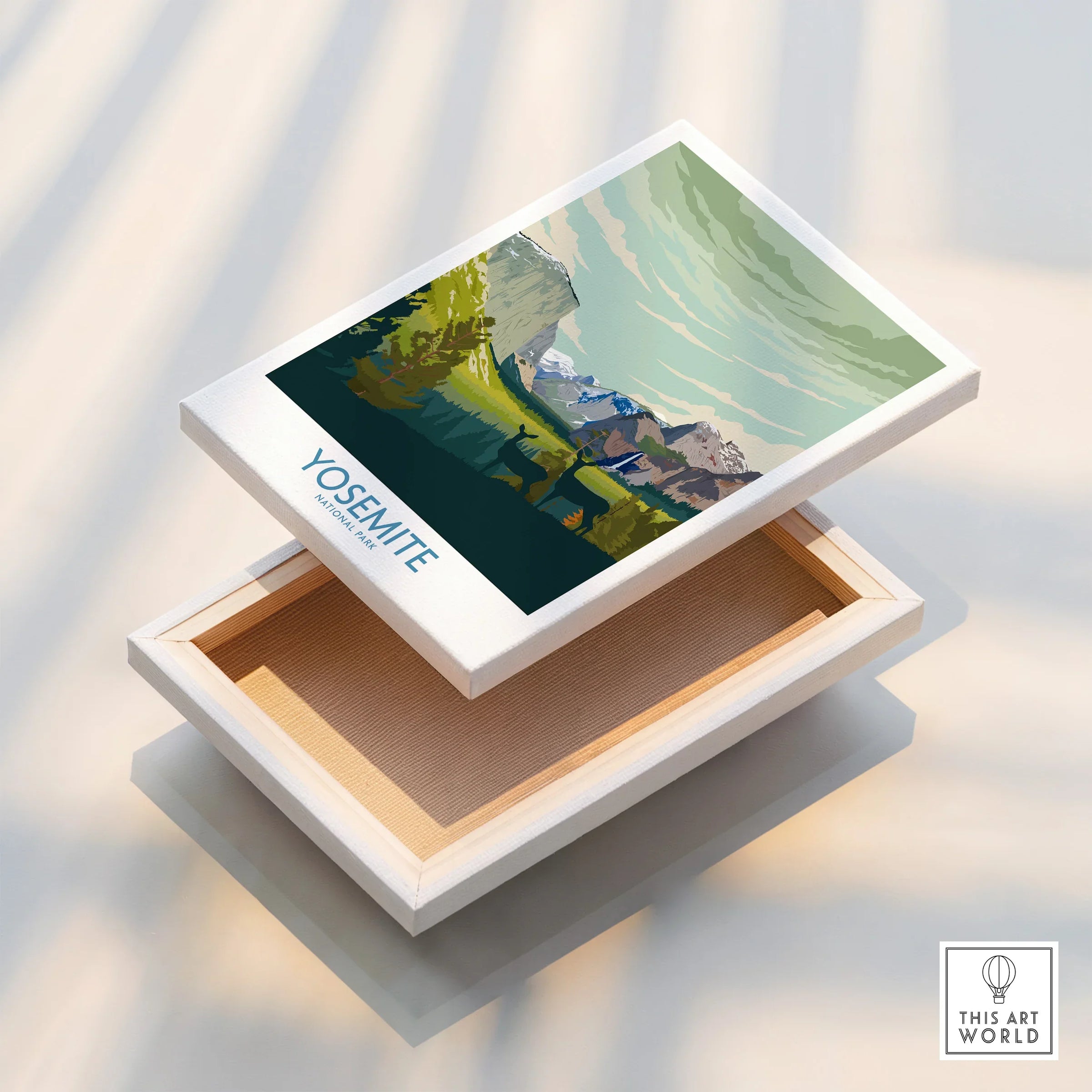 Yosemite National Park canvas print with landscape artwork and floating frame detail