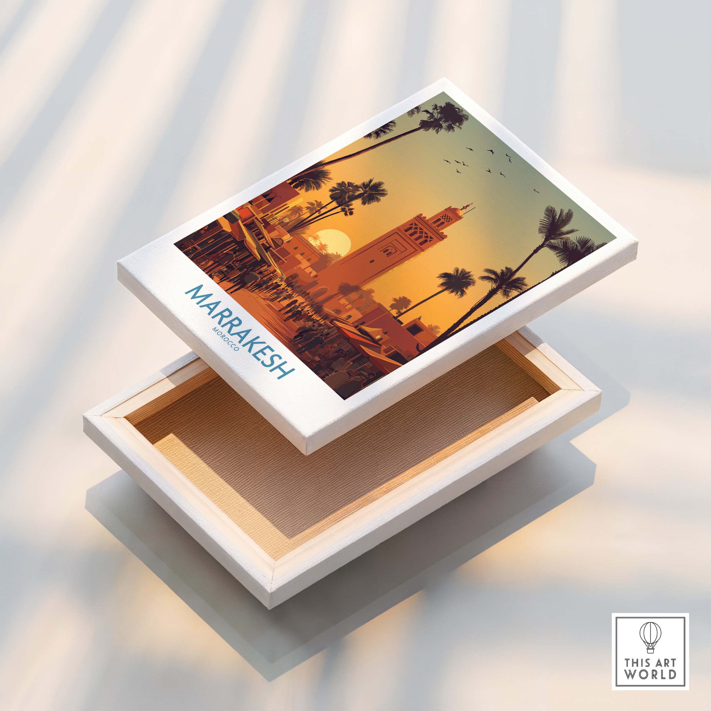 Marrakesh Morocco Posters | Historic Medina Sunset Canvas Print showcasing a vibrant sunset over the medina.