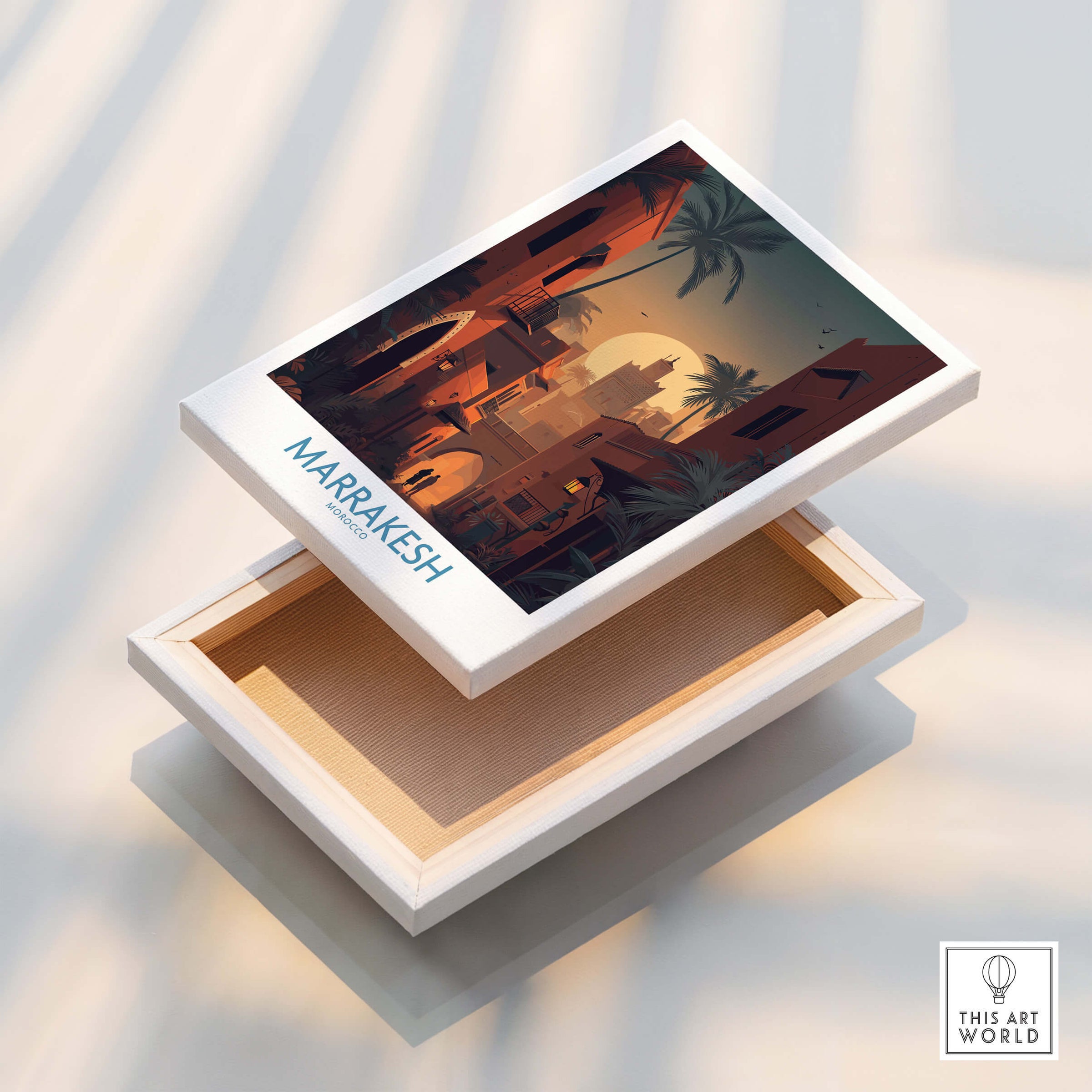 Marrakesh Morocco Poster | Romantic Moroccan Twilight Canvas Print in a decorative box.