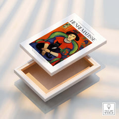 Matisse Art Prints - Woman with Black Cat Interior Poster box featuring the iconic artwork and vibrant colors of Henri Matisse.