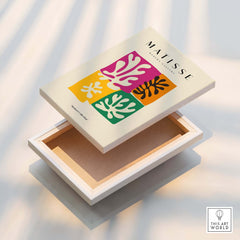 Matisse Art Prints -  Four Block Abstract Leaves Poster cover art box featuring abstract leaf motifs in vibrant colors.