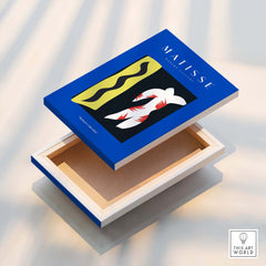 Matisse Art Prints - Icarus Jazz Abstract Art Print Blue displayed on a vibrant blue background with striking designs.