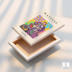 Matisse Art Prints - Stylized Woman with Flowers Fruit Still Life Interior Poster, open box displaying vibrant art print.