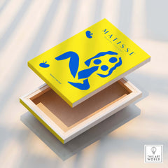 Matisse Art Prints - Blue Nude Abstract Figure Yellow Poster featuring a vibrant blue figure on a bright yellow background.