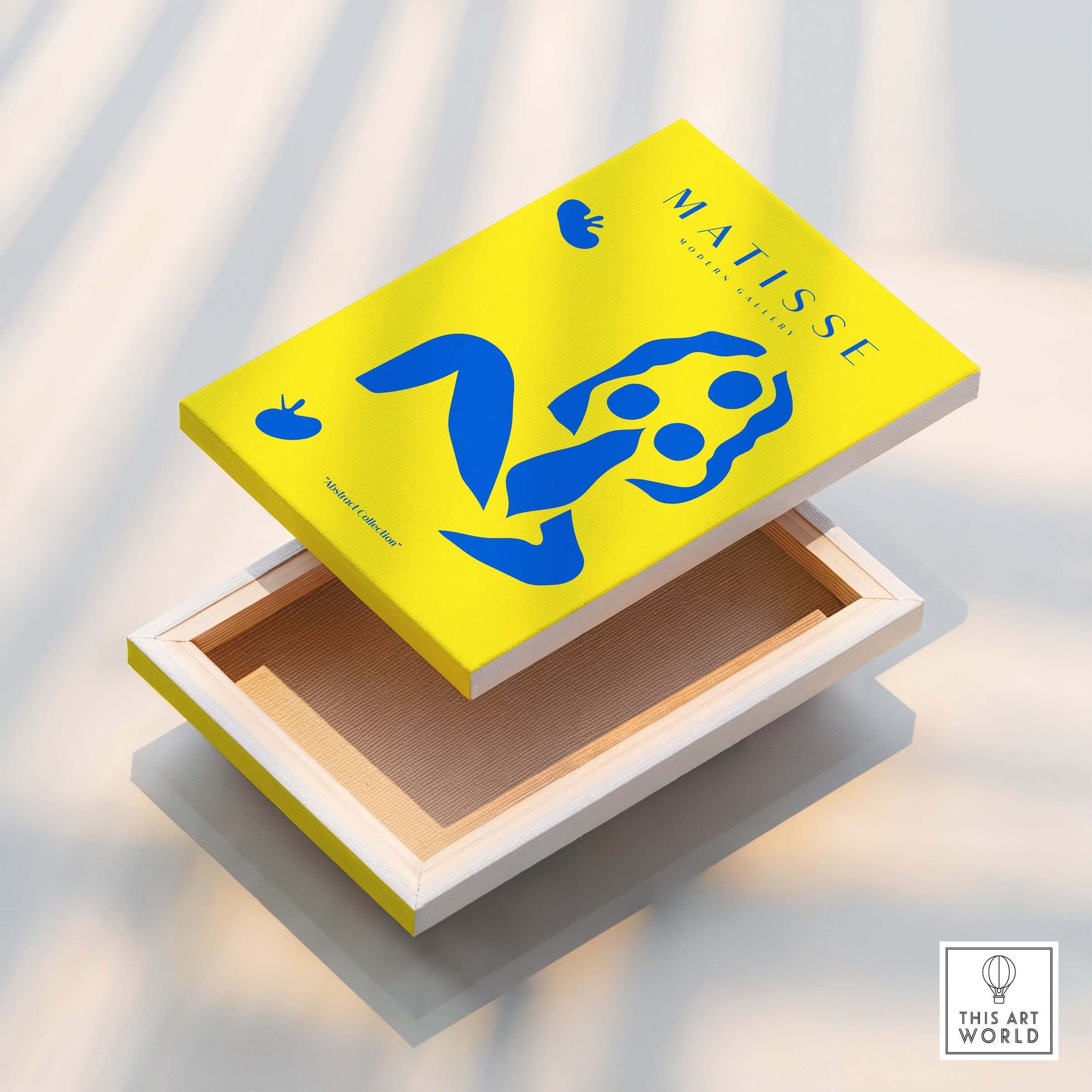 Matisse Art Prints - Blue Nude Abstract Figure Yellow Poster featuring a vibrant blue figure on a bright yellow background.